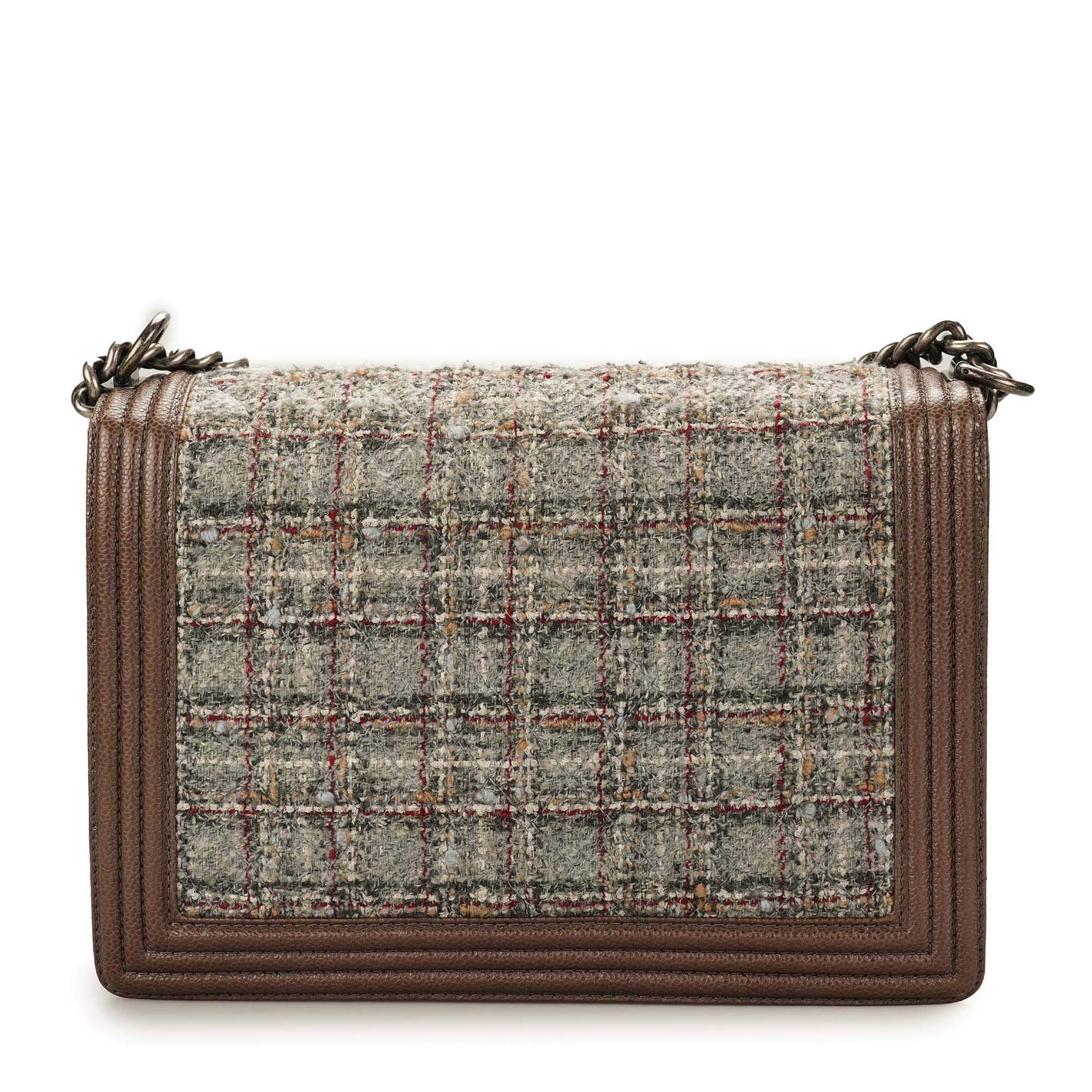 Chanel - Brown Leather and Tweed Large Boy Bag